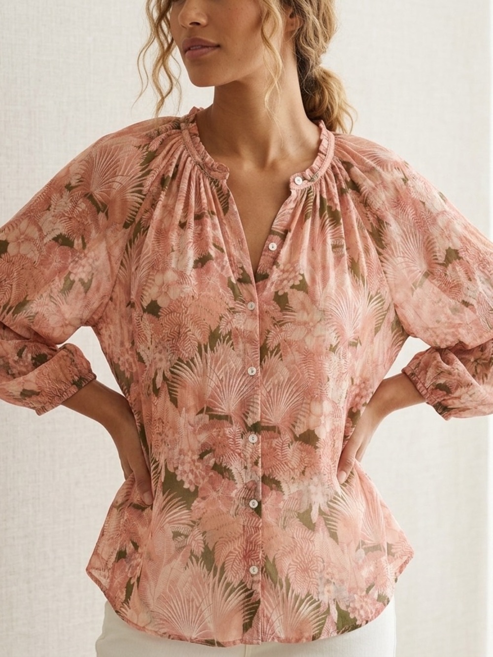 Tommy Bahama Silk   Button-Front  Blouse Medium